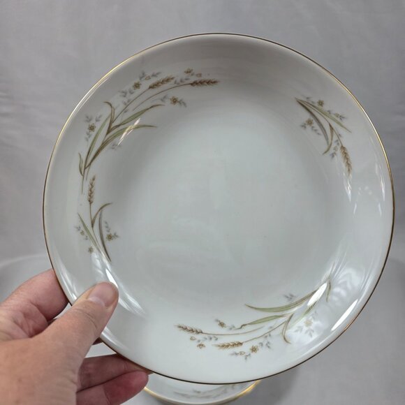 FOUR Fine China of Japan Golden Harvest Soup Bowls Gold Wheat Sprays on Rim - Picture 2 of 12